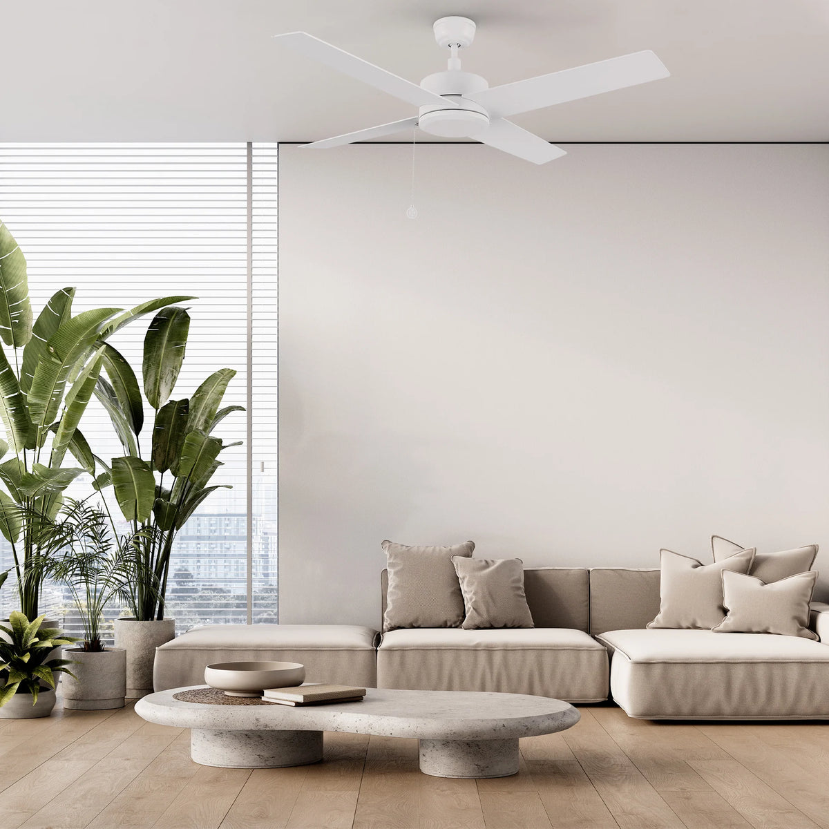 ASCOTT Ventilador de Techo de 52" sin Luz, con 4 Aspas y Cadena de Tiro