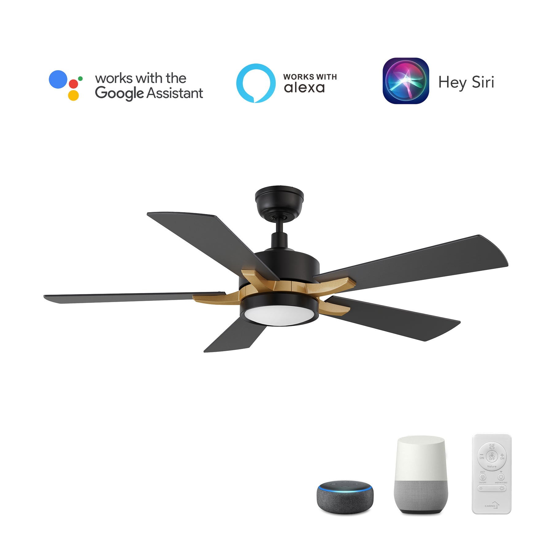 APPLETON Ventilador de Techo Inteligente de 52" con 3 aspas, Luz LED y Control Remoto