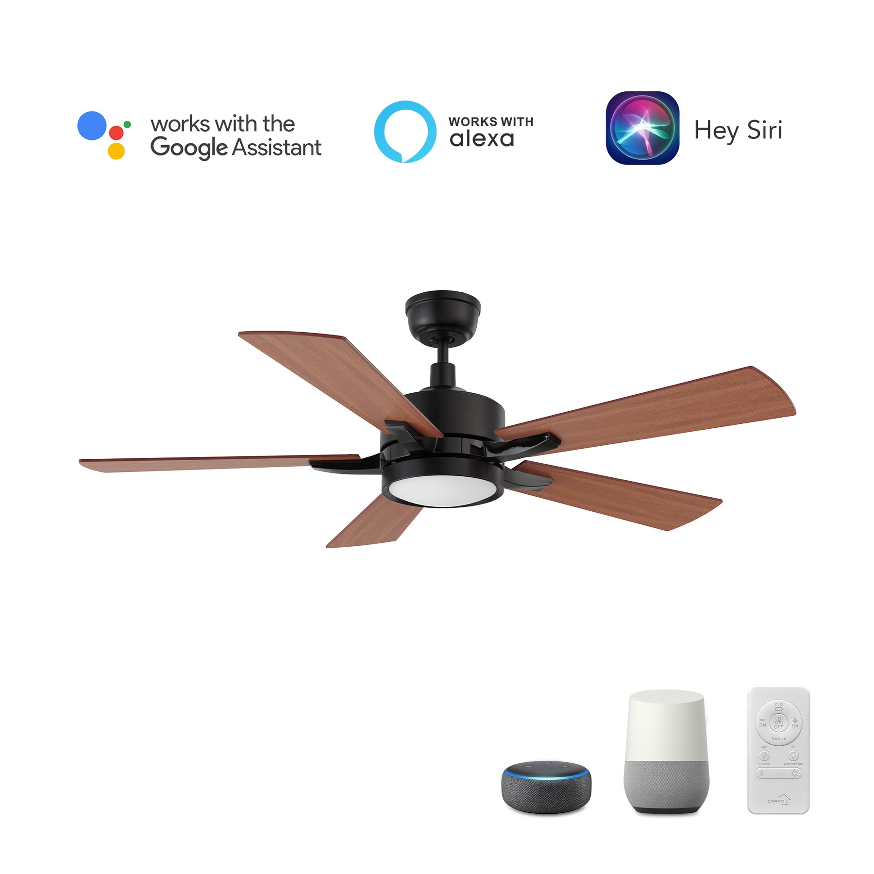 APPLETON Ventilador de Techo Inteligente de 52" con 3 aspas, Luz LED y Control Remoto