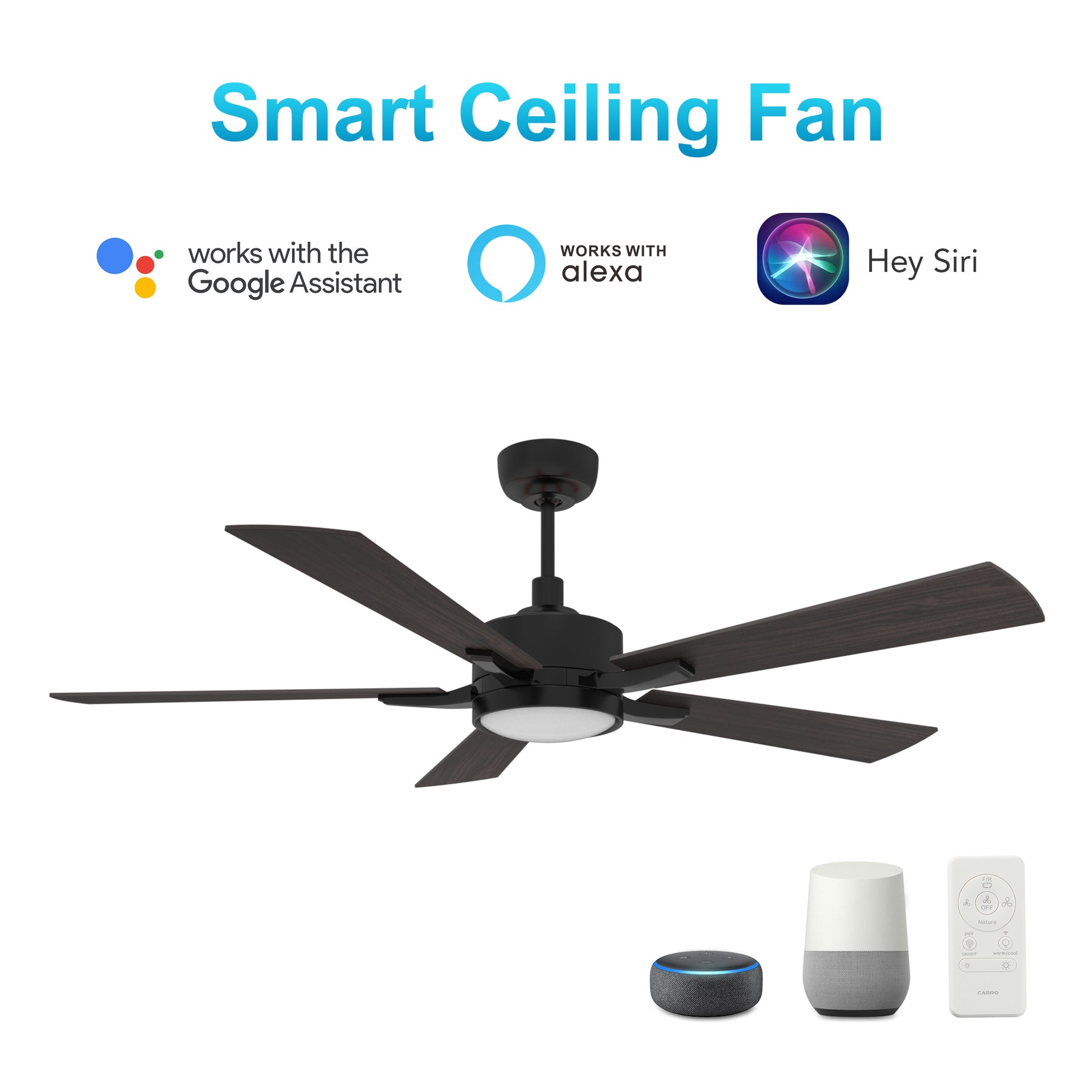 APPLETON Ventilador de Techo Inteligente de 56" con 5 aspas, Luz LED y Control Remoto