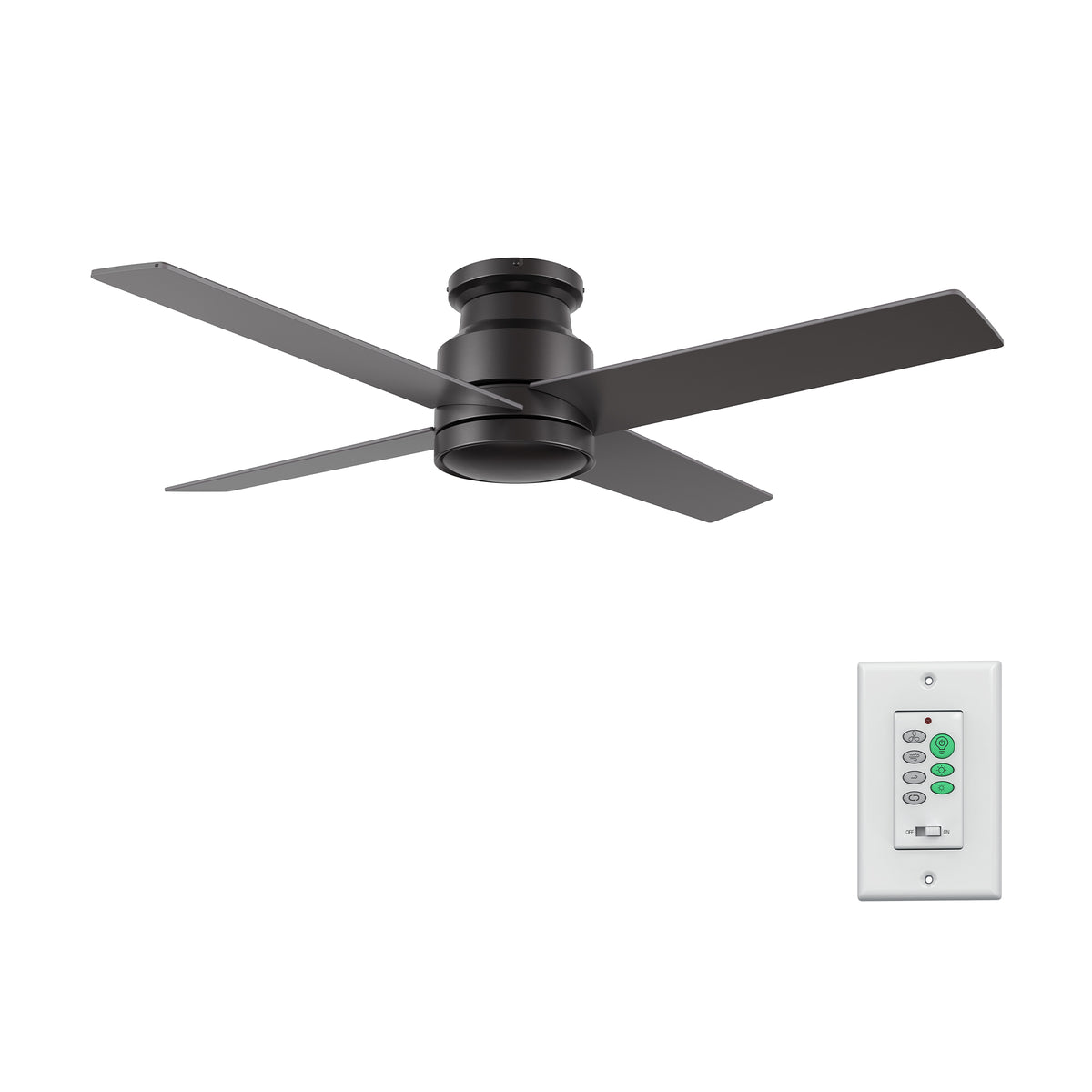 SANTANA Ventilador de Techo de 52" sin Luz, con 4 Aspas, Montaje al Ras y Control de Pared