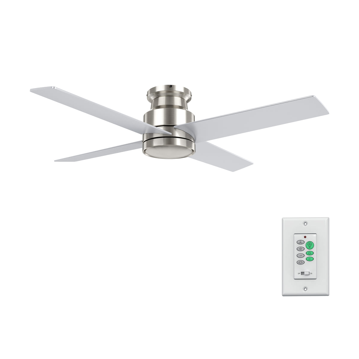 SANTANA Ventilador de Techo de 52" sin Luz, con 4 Aspas, Montaje al Ras y Control de Pared
