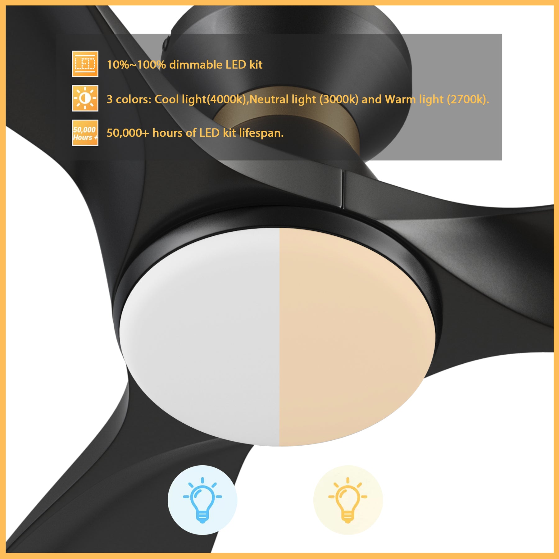 MERTON Ventilador de Techo Inteligente de 52" con 3 aspas, Luz LED y Control Remoto