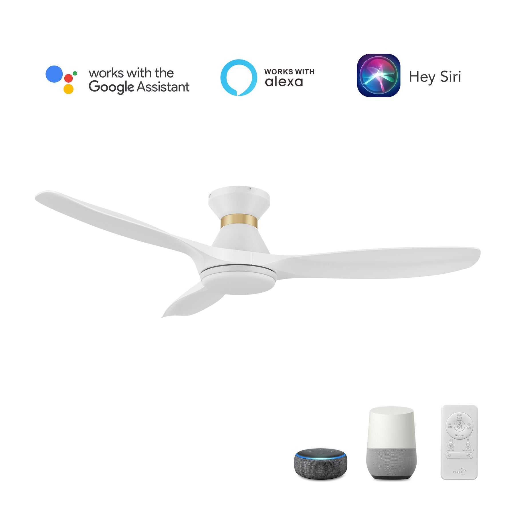 MERTON Ventilador de Techo Inteligente de 52" con 3 aspas, Luz LED y Control Remoto