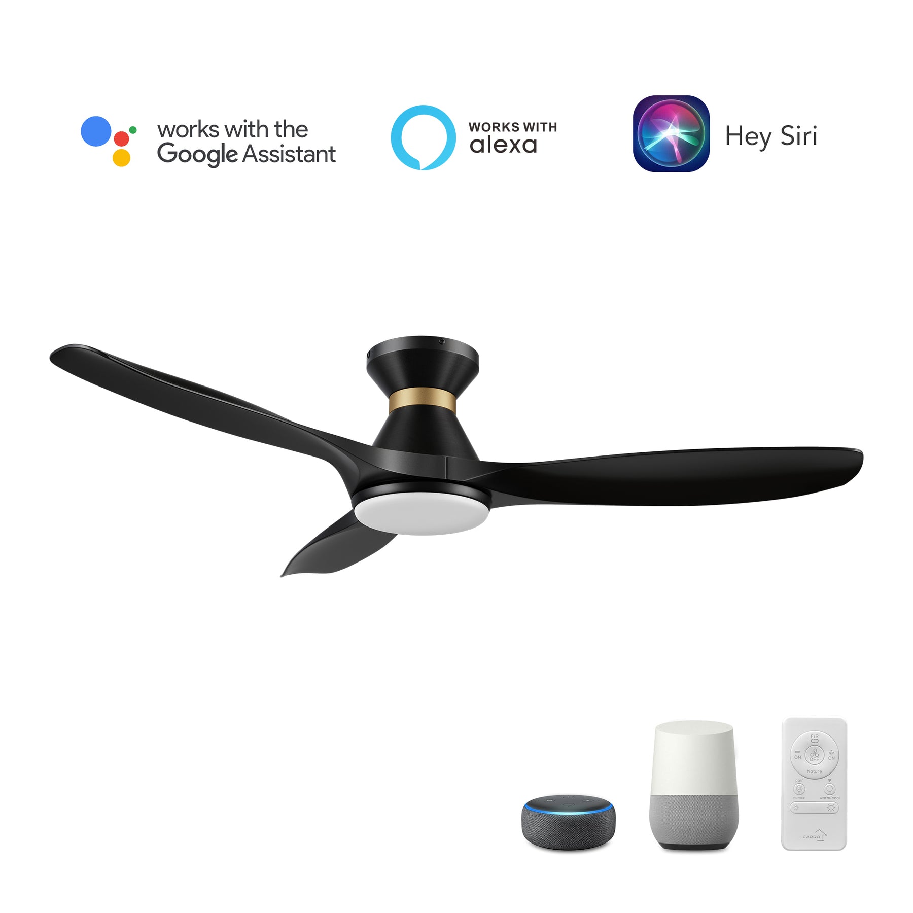 MERTON Ventilador de Techo Inteligente de 52" con 3 aspas, Luz LED y Control Remoto