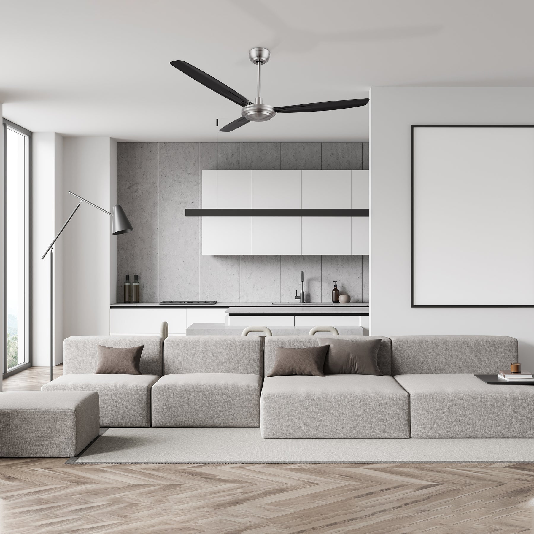 OBERON Ventilador de Techo de 56" sin Luz, con 3 Aspas y Control de Pared-Z1