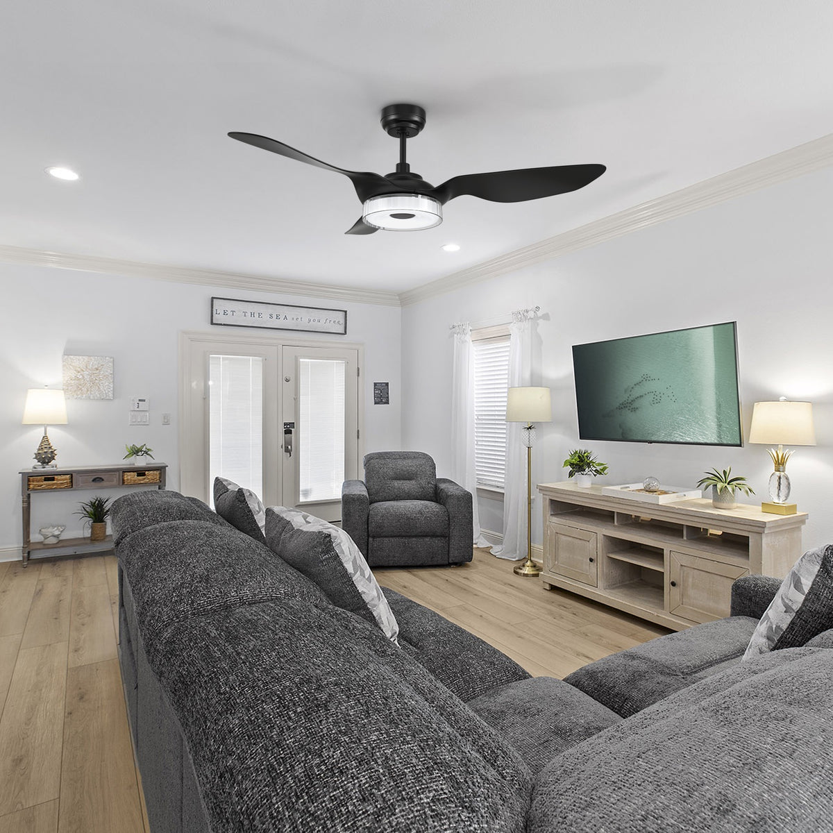 FLETCHER Ventilador de Techo Inteligente de 52" con 3 aspas, Luz LED y Control Remoto