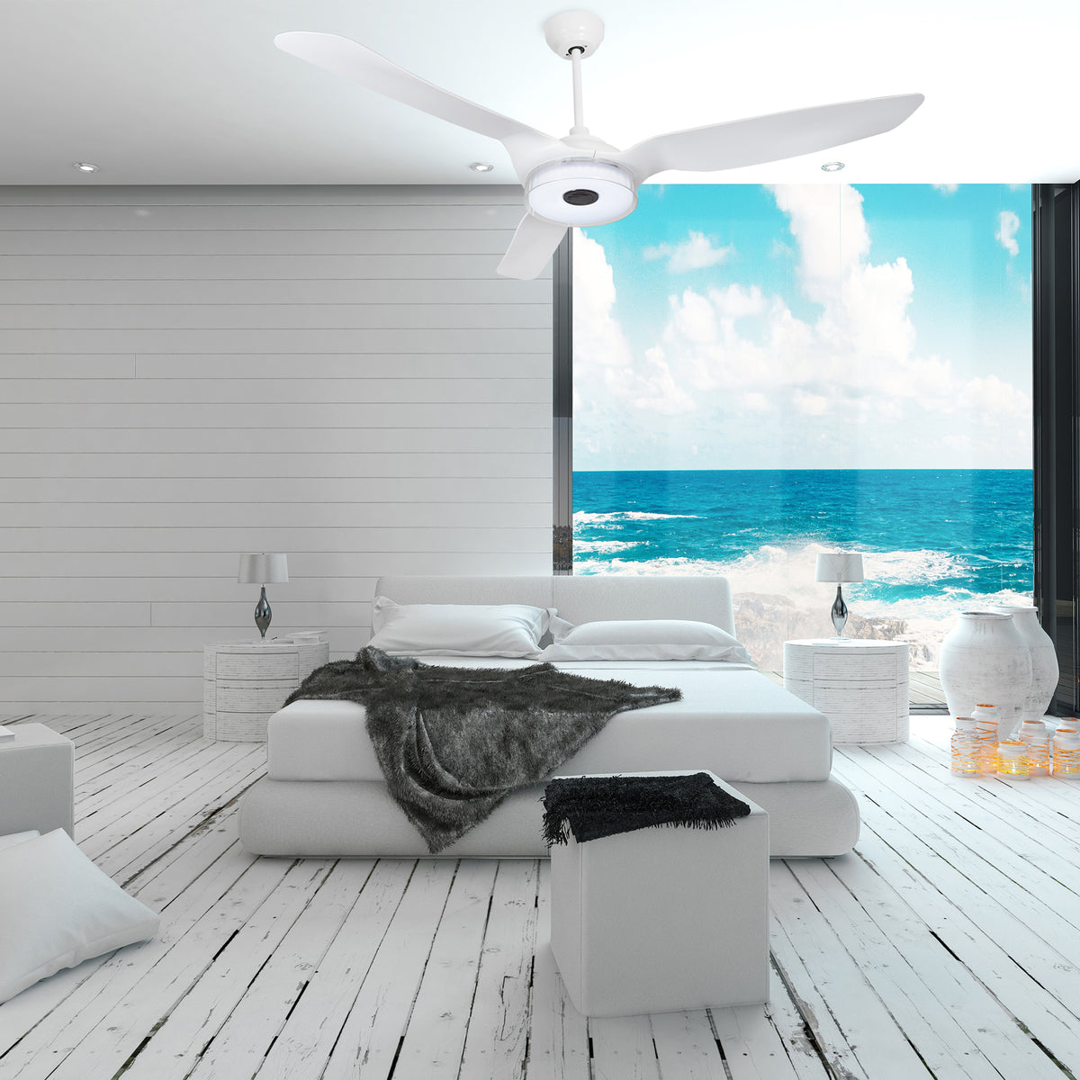 FLETCHER Ventilador de Techo Inteligente de 56" con 3 aspas, Luz LED y Control Remoto