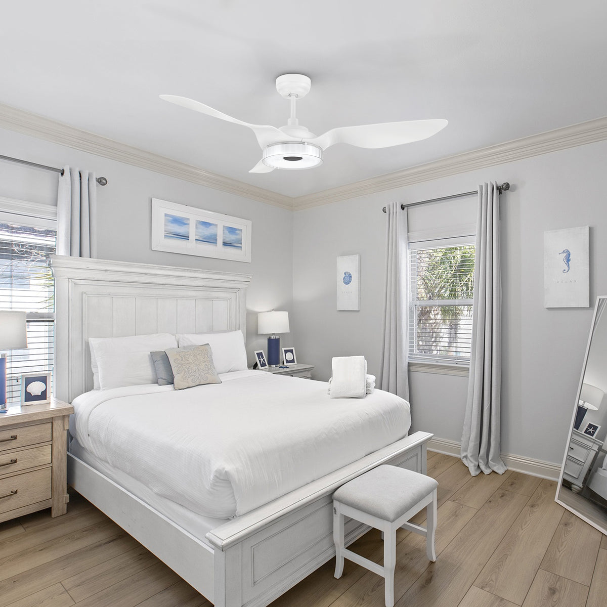 FLETCHER Ventilador de Techo Inteligente de 52" con 3 aspas, Luz LED y Control Remoto