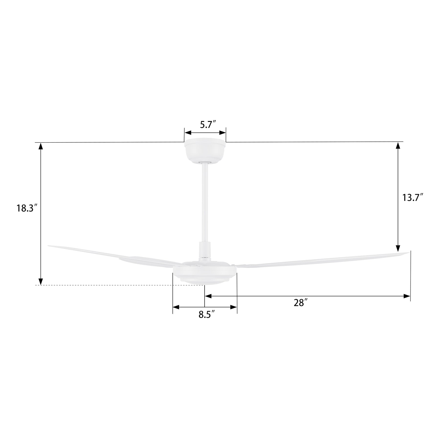 OBERON Ventilador de Techo de 56" sin Luz, con 3 Aspas y Control de Pared-Z1