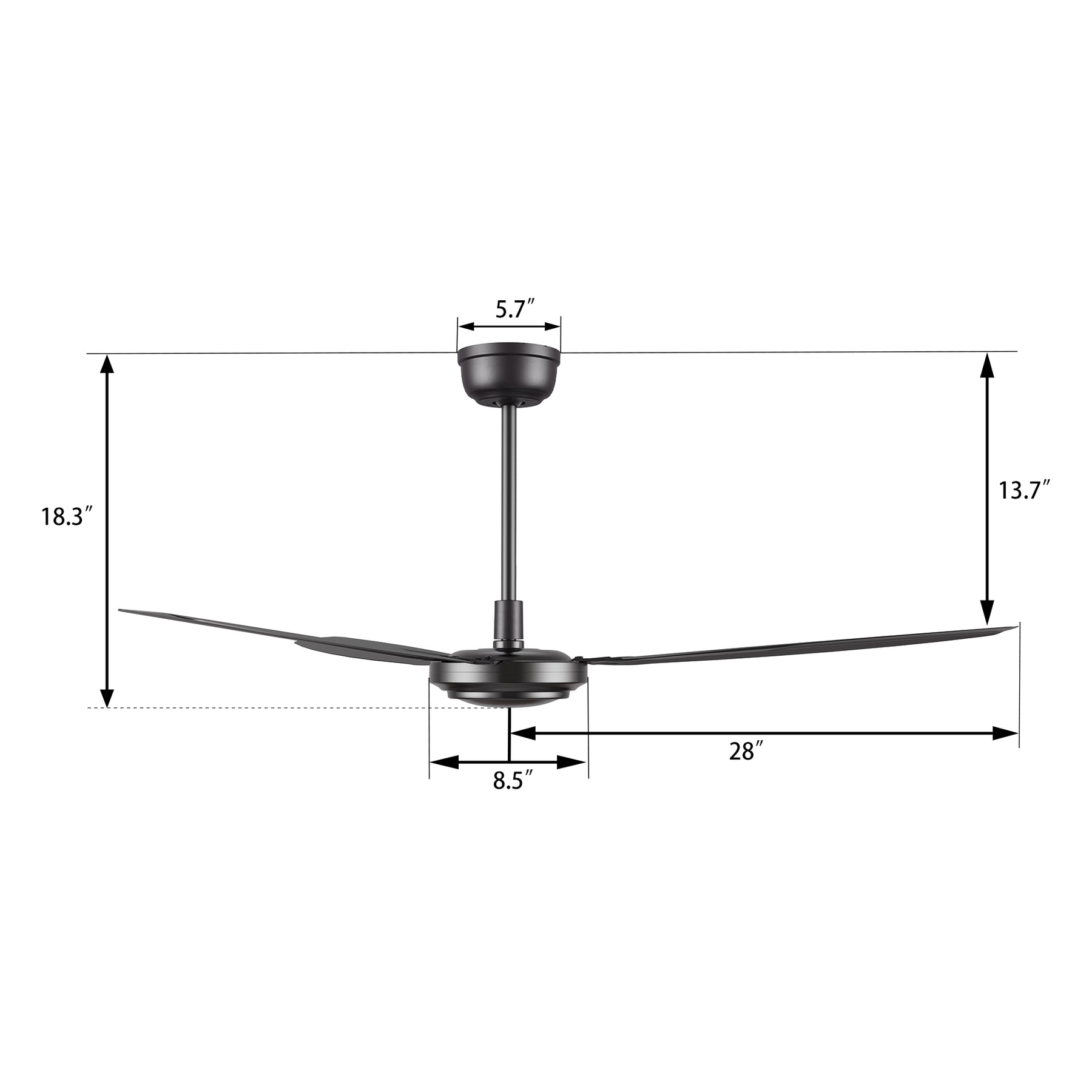OBERON Ventilador de Techo de 56" sin Luz, con 3 Aspas , Control Remoto y Control de Pared-Z1