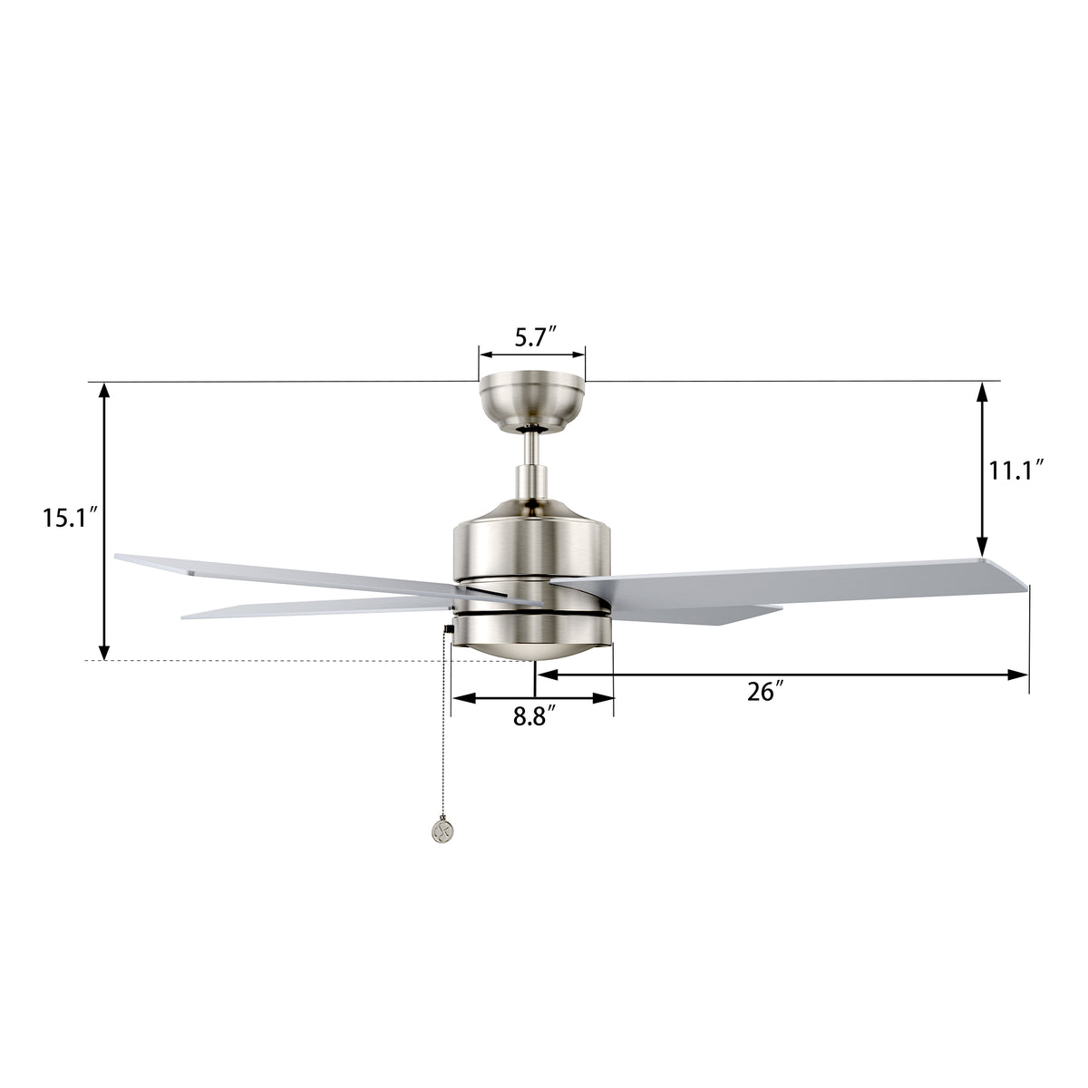 ASCOTT Ventilador de Techo de 52" sin Luz, con 4 Aspas y Cadena de Tiro