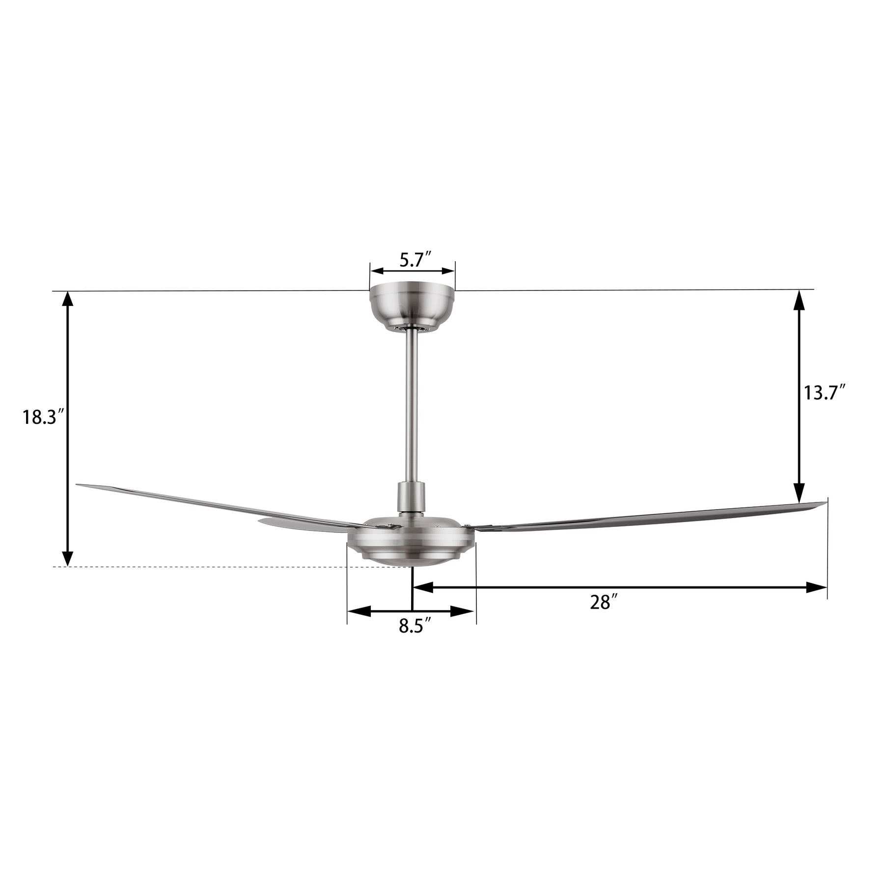 OBERON Ventilador de Techo de 56" sin Luz, con 3 Aspas , Control Remoto y Control de Pared-Z1